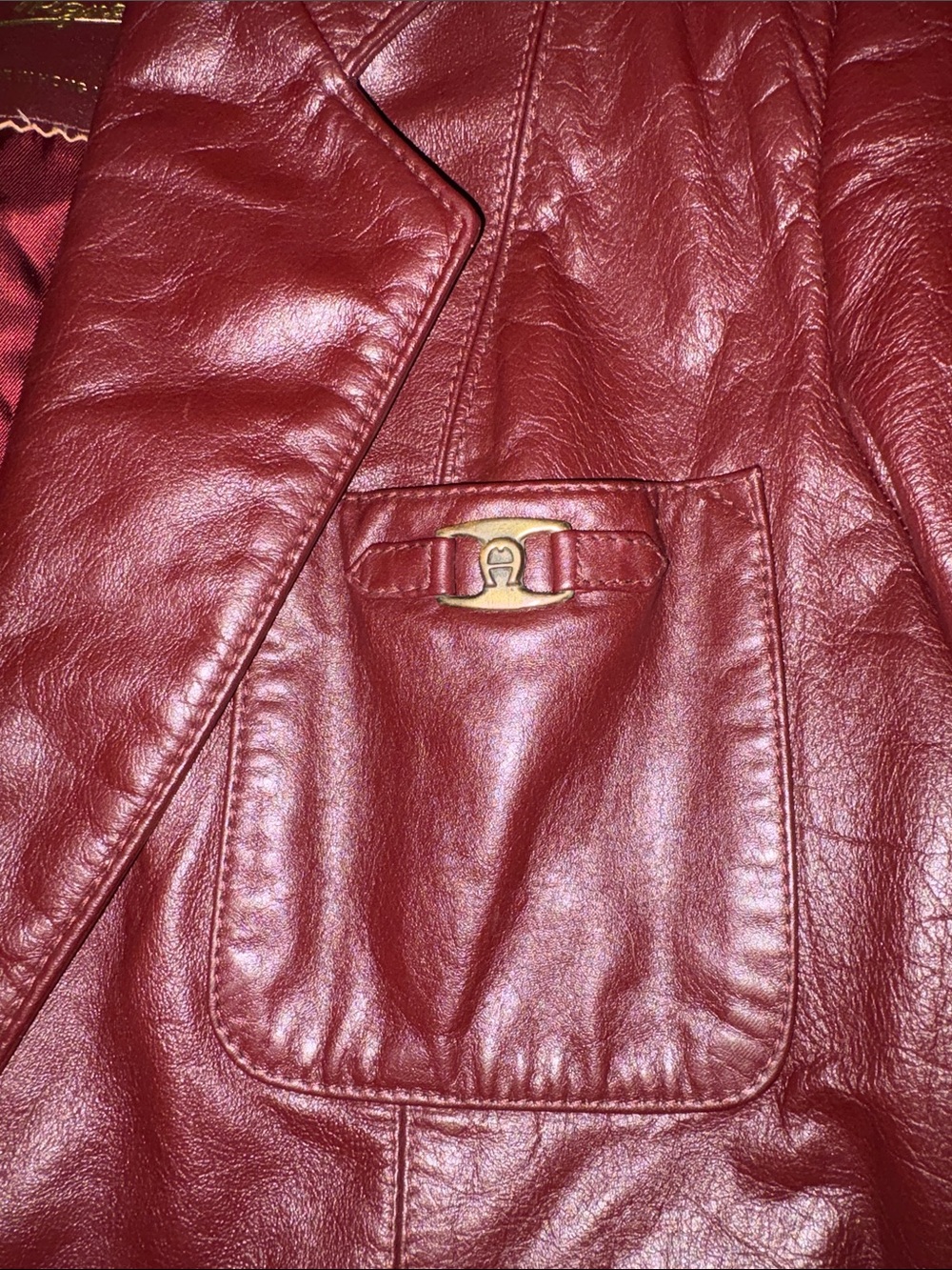Etienne Aigner Wine Leather Blazer Jacket - Picture 8 of 9